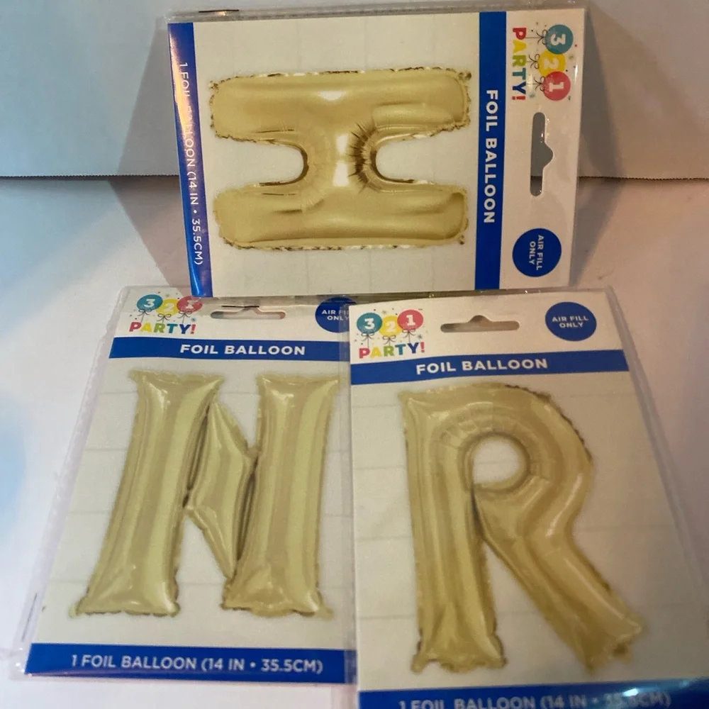Gold Foil Letter Balloons - H, I, R